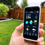 **

A person using a mobile app to remotely monitor and control an open-source weather station. The app displays real-time data like temperature, humidity, and air quality. The weather station is a DIY project with visible sensors and electronic components. The scene is set in a sunny backyard, emphasizing the accessibility and practical application of open-source hardware. Focus on the user's interaction with the mobile device, conveying ease of use and empowerment. The style should be bright, modern, and slightly techy, visually appealing to makers and hobbyists.

**