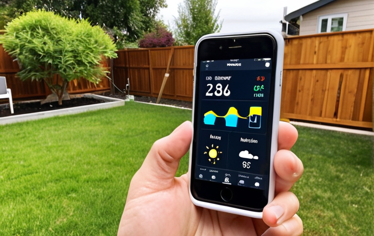 **

A person using a mobile app to remotely monitor and control an open-source weather station. The app displays real-time data like temperature, humidity, and air quality. The weather station is a DIY project with visible sensors and electronic components. The scene is set in a sunny backyard, emphasizing the accessibility and practical application of open-source hardware. Focus on the user's interaction with the mobile device, conveying ease of use and empowerment. The style should be bright, modern, and slightly techy, visually appealing to makers and hobbyists.

**