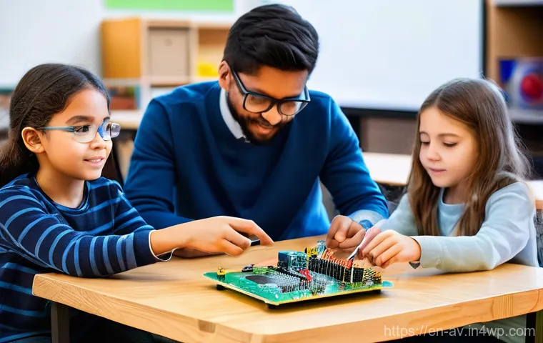 오픈소스 하드웨어 혁신이 가져온 변화 - **"The Maker's Hub: A Collaborative Innovation Space"**
    A vibrant, sunlit modern maker space bus...