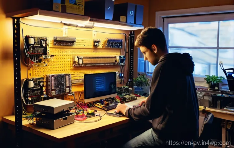 오픈소스 하드웨어의 창업 생태계 - **The "Eureka" Moment in a Home Lab**
    A young, diverse individual (wearing comfortable, casual c...