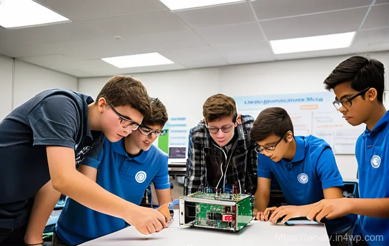 오픈소스 하드웨어의 사회적 영향 - **Prompt:** A vibrant, bustling modern maker space filled with a diverse group of young adults and a...