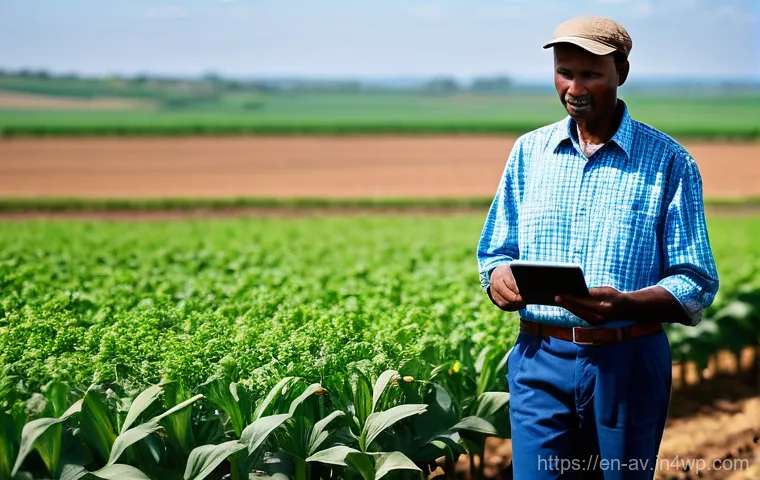 오픈소스 하드웨어를 활용한 농업 혁신 - **Prompt:** A picturesque, small-scale farm field bathed in warm sunlight. In the foreground, a dili...