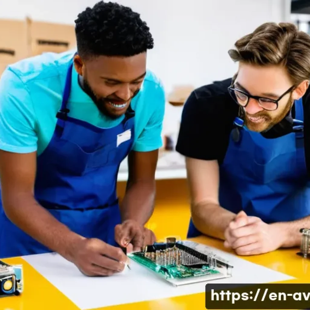 오픈소스 하드웨어의 상업적 활용 가능성 - **Prompt:** A diverse group of young entrepreneurs, both male and female, in a modern, well-lit make...