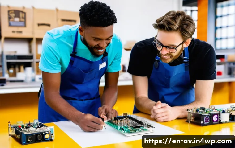 오픈소스 하드웨어의 상업적 활용 가능성 - **Prompt:** A diverse group of young entrepreneurs, both male and female, in a modern, well-lit make...